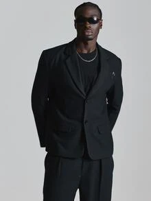 Musero Boxy Fit Pinstripe Blazer Metal Chest Welt Pocket Co Ord Blazer Only Autum Winter Essentials - Blue - View 1