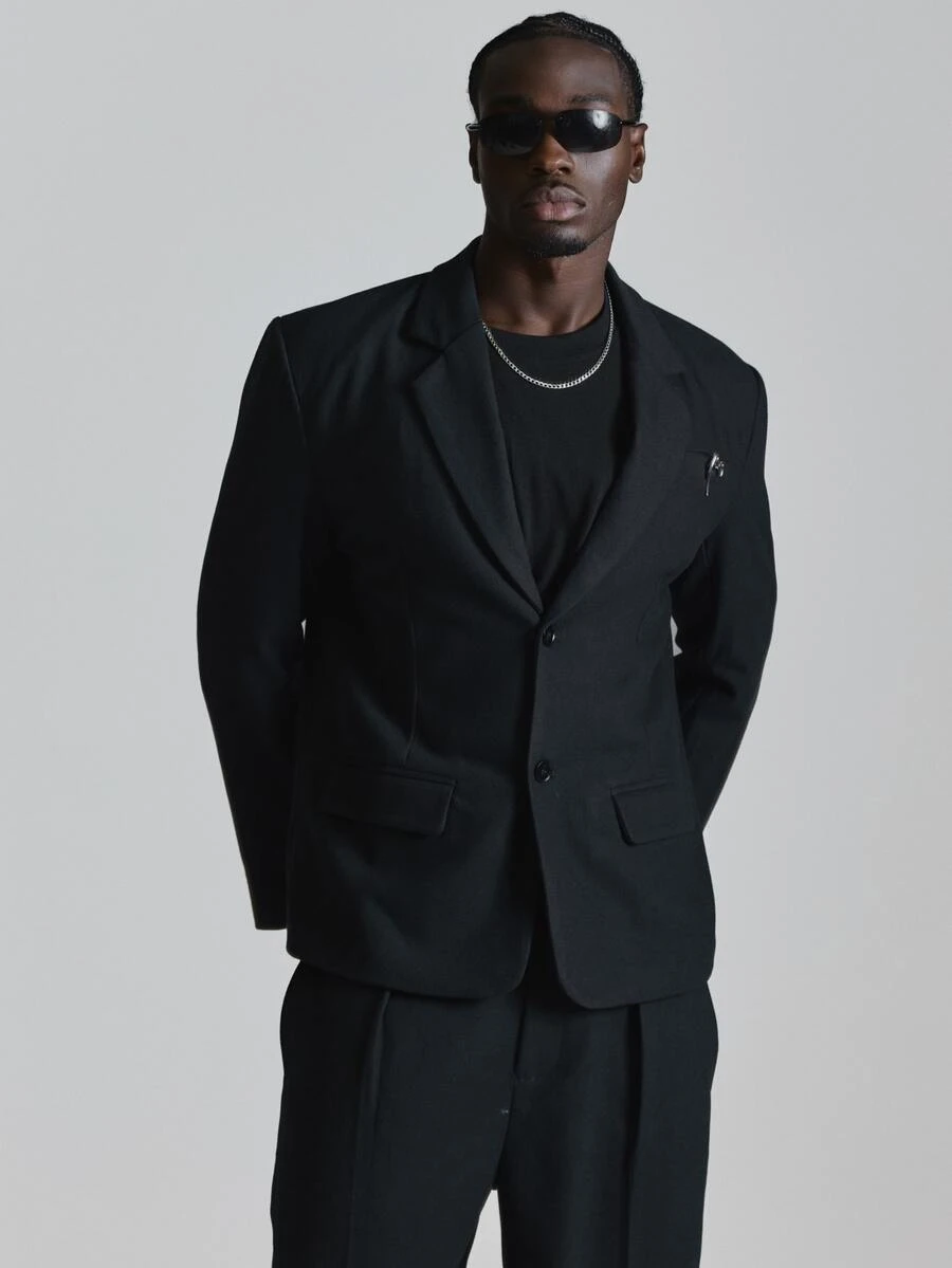 Musero Boxy Fit Pinstripe Blazer Metal Chest Welt Pocket Co Ord Blazer Only Autum Winter Essentials - Blue - View 1
