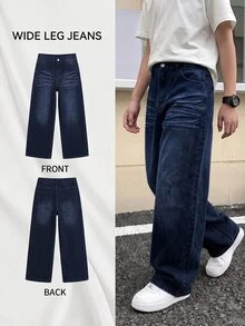 Teen Boy Fashion Versatile Button Pocket Denim Jeans For Daily Wear - Dark Wash - View 4