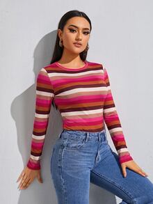 SHEIN Essnce 女款條紋休閒日常穿著上衣 - 彩色 - 查看 3
