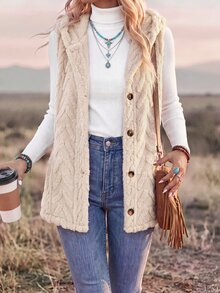 Wildy BOHO Casual Western Style Country Nomadic Women's Vest Jacket Pattern Autumn/Winter Daily Basic Outfit For Outings - Beige - View 3