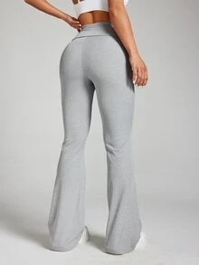 SHEIN Sports Solid Color Wide Waist Flared Leggings - Grey - View 2