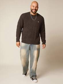 EASEVO Men's Plus Size Casual Long Sleeve Cable Knit Crew Neck Sweater - Coffee Brown - View 5