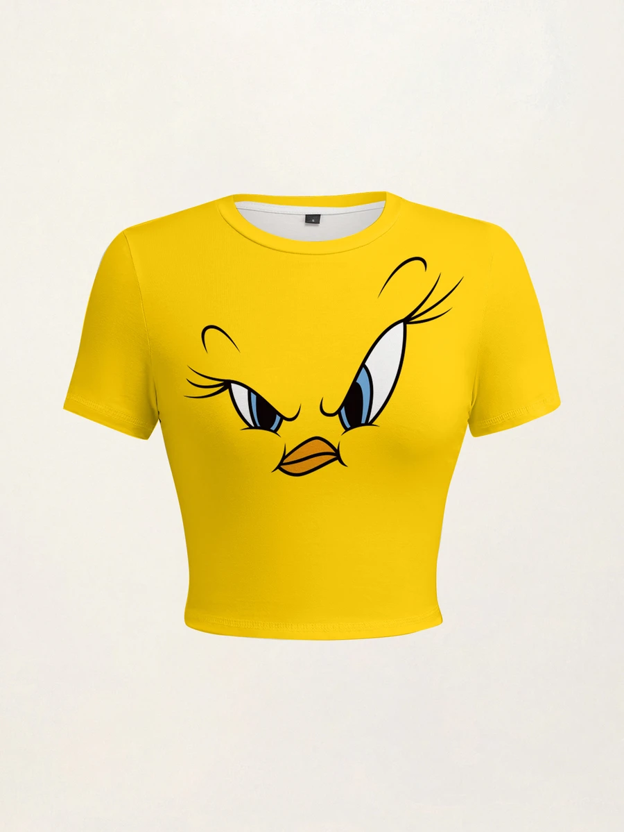 LOONEY TUNES X SHEIN Kaos Lengan Pendek Kasual Wanita Motif Kartun untuk Sehari-hari - Putih - View 1