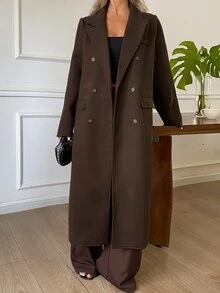 DAZY Women's Autumn Long Sleeve Loose Casual Long Brown Vintage Style Overcoat - Coffee Brown - View 6