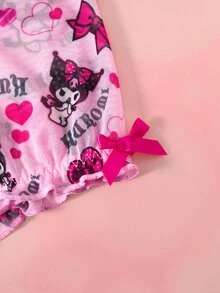 HELLO KITTY AND FRIENDS | SHEIN Women's Cartoon Print Off-Shoulder Top And Frill Trim Shorts Lingerie Set - Pink - View 5