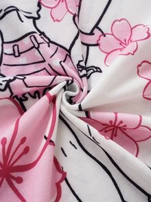 Betty Boop x SHEIN Men's Floral Print Crew Neck Short Sleeve Casual T-Shirt - White - View 8