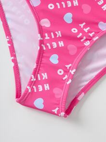 HELLO KITTY AND FRIENDS | SHEIN Setelan Baju Renang Dua Potong untuk Remaja Perempuan dengan Motif Kartun, Atasan Bikini Tali Tipis dan Bawahan Segitiga - Berwarna merah muda - View 6