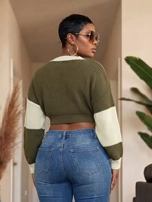 Slaydiva Autumn/Winter New Casual Loose Multi-Color Contrast Crochet Long Sleeve Short Cardigan For Women Plus Size, Suitable For Daily Wear, Outing, Dining, Dating, School, College, Home -G - Multicolor - View 3