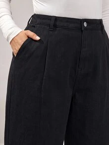 SHEIN CURVE+ Plus Size Women's Casual Daily Wear Denim Jeans With Pockets - Black - View 4