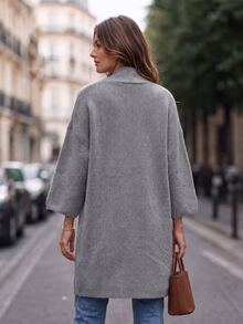 Balvessa Women's Solid Color Drop Shoulder Loose Knit Thin Cardigan - Light Grey - View 2