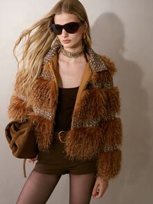 MOTF PREMIUM CONTRAST TWEED FAUX FUR COAT - Camel - View 6