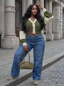 Slaydiva Autumn/Winter New Casual Loose Multi-Color Contrast Crochet Long Sleeve Short Cardigan For Women Plus Size, Suitable For Daily Wear, Outing, Dining, Dating, School, College, Home -G - Multicolor - View 7