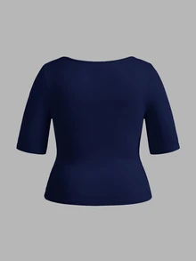 SHEIN BASICS 3件裝休閒純色針織方領短袖修身大尺碼T恤 - 彩色 - 查看 10
