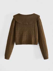 ROMWE Fairycore Autumn/Winter Boho Fairy Floral Embroidered Brown Peter Pan Collar Women's Cardigan - Brown - View 2