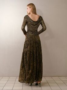 MOTF PREMIUM FASHIONABLE BOAT NECK BACKLESS SEQUIN FITTED TOP - Gold - View 7