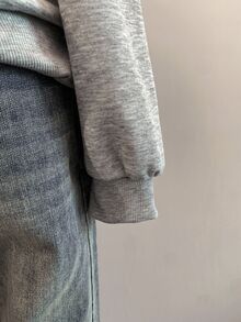 SHEIN EZwear 淺灰色女款露肩寬鬆休閒長袖衛衣 - 淺灰色 - 查看 6