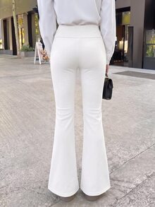 SHEIN 青少年女孩白色厚針織喇叭褲 休閒百搭日常時尚街頭風 - 白色 - 查看 2