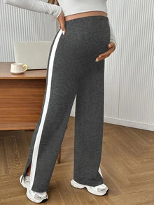 GentleRue Maternity 舒適休閒孕婦側邊拼色直筒緊身褲 - 深灰色 - 查看 6