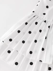 SHEIN Franclia Women's Elegant Black And White Polka Dot Dress For Daily Commute And Date, Double Layer Ruffle Hem - White - View 4