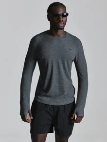 Musero Sport Long Sleeve Soft Active Crew Neck Top Muscle Fit Spring Summer Sports Activewear - Dark Grey - View 2