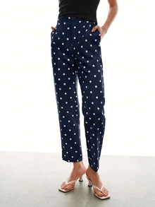 MOTF PREMIUM MINIMALIST FRENCH POLKA DOT TAPERED ANKLE PANTS - Navy Blue - View 7