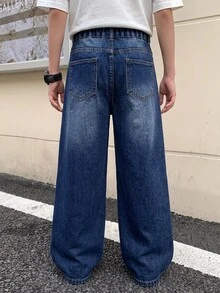 Teen Boy Fashion Versatile Button Pocket Denim Jeans For Daily Wear - Dark Wash - View 2