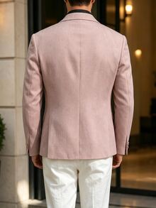 Manfinity Bizformal Men's Button Business Long Sleeve Pocket Blazer Jacket For Office - Pink - View 2