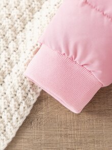 SHEIN Infant/Toddler (Girls) Padded Coat Winter Hooded Lamb Fleece Zipper Pockets, Front Short Back Long Outfit Pink Modest Western - Pink - View 5
