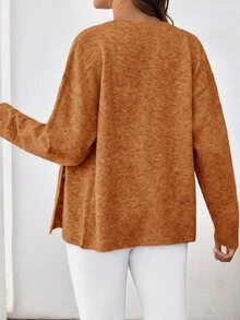 SHEIN 孕婦秋冬休閒正裝極簡風開襟衫 感恩節拍照適用 正式棕色 - 橘色 - 查看 2