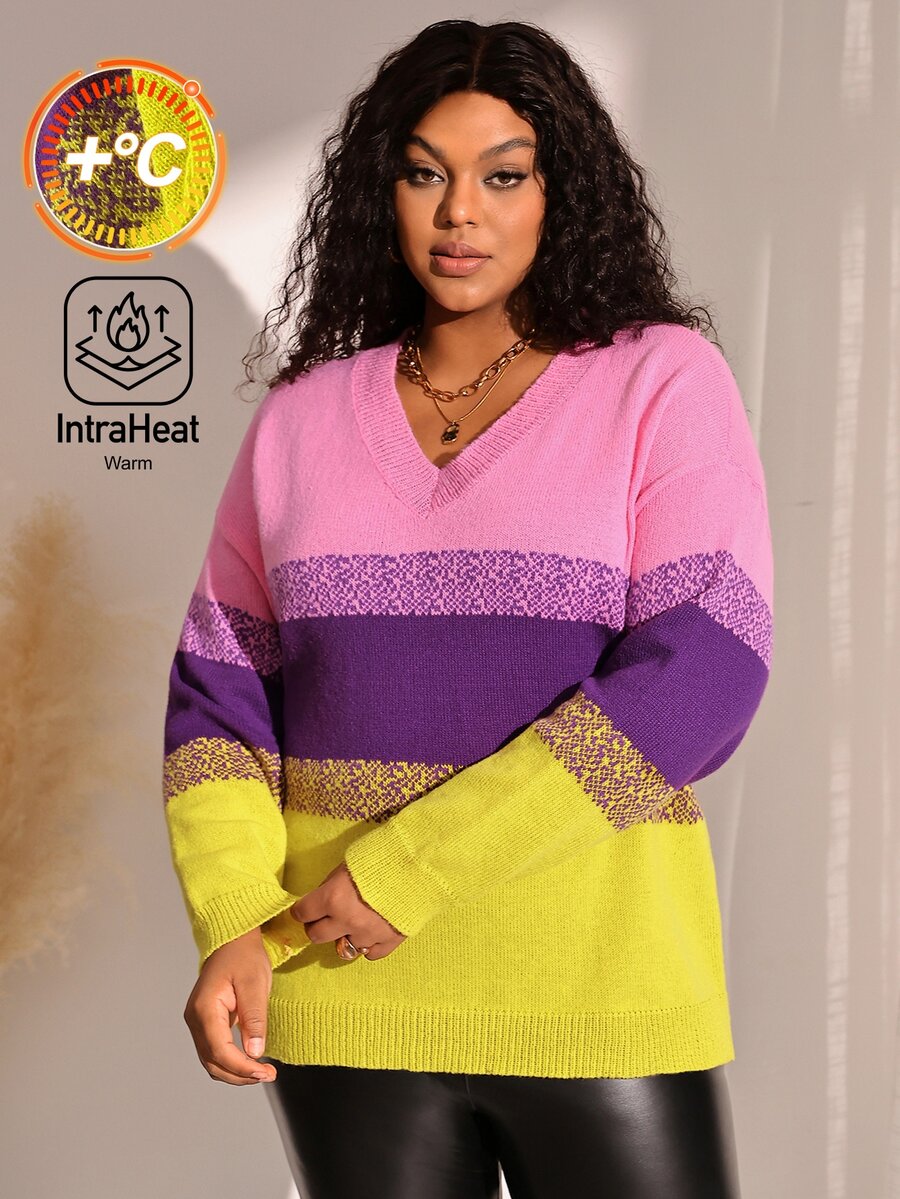 BrightlyHer Sweater Ukuran Besar Motif Polkadot Blok Warna Leher Bulat Lengan 3/4 Nyaman Kasual Musim Gugur/Musim Dingin 2026 - MultiWarna - View 1
