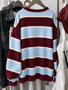Resyla Women's Round Neck Striped Sweatshirt, Autumn/Winter Casual Loose Fit Colorblock Long Sleeve Pullover - Multicolor - View 2