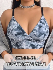 SHEIN 1pc Plus Size Tie-Dye Print Bra - Multicolor - View 1