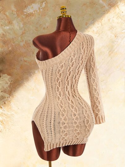 Amplova Vestido mini de punto con hombro asimétrico y abertura alta para mujer