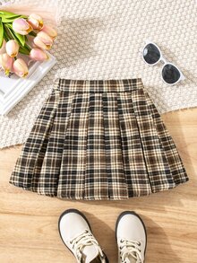 SHEIN 少女時尚百搭梭織素色百褶修身休閒裙 - 彩色 - 查看 2