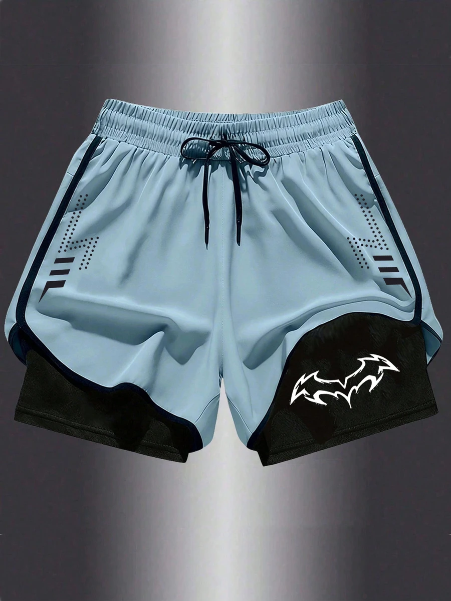 Gym Rark Quần short thể thao nam phối màu hai lớp - Màu xanh nhạt - Xem 1