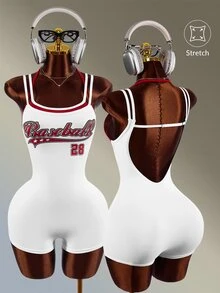 Amplova Celana Pendek Ketat Wanita Model One-Piece Tanpa Punggung dengan Motif Digital Blok Warna Merah & Putih, Tali Ganda, dan Tali Tipis - Red and White - View 1