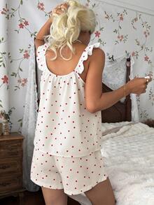 CottageSlumber Women's Red Polka Dot Print Camisole & Shorts Pajama Set, Summer Loungewear - Beige - View 2