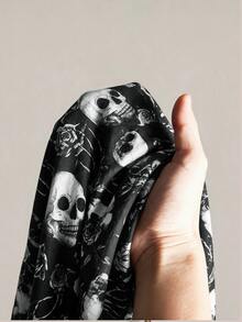 SHEIN ICON 大尺碼女款萬聖節骷髏印花深色哥德風上衣 - 彩色 - 查看 9