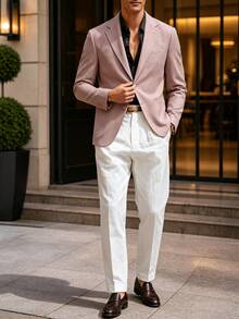 Manfinity Bizformal Men's Button Business Long Sleeve Pocket Blazer Jacket For Office - Pink - View 5