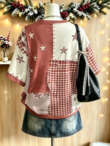 Lalippa Women's Plaid Print Short Sleeve Loose Fit Holiday T-Shirt - Multicolor - View 2