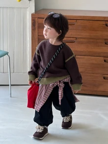 DAZY Infant (Boy) High Neck Korean Style Long Sleeve Solid Color Sweater, Autumn/Winter - Coffee Brown - View 6