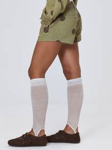 MUSERA Polka Dot Mid Rise Denim Shorts Fall Autumn Winter Coolgirl Back To School Holiday Fudge - Brown - View 4
