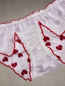Esseday 3pcs/Set Pink Heart Print Frill Trim Sweet & Cute Women's Triangle Panties - Pink - View 9