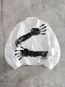 EASEVO Men's Plus Size Fashion Palm Print Long Sleeve Shirt Autumn Winter Halloween Halloween Winter Party Autumn  - White - View 2