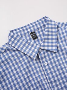 ROMWE MEN Street Life Men's Plus Size Floral Patch Short Sleeve Single-Breasted Casual Shirt - Blue - View 4