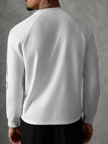 SLATEMANN Men's Letter Print Raglan Long Sleeve Crew Neck Casual T-Shirt - White - View 2
