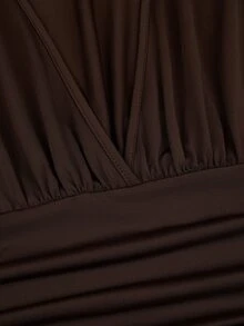 Sweetra Plus Size Early Autumn Backless Metal Detail T-Shirt And Long Pants Casual 2 Pieces Set - Coffee Brown - View 8