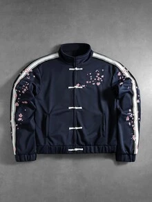 ROMWE MEN Street Life 男士花卉刺繡圖案青蛙鈕扣設計休閒運動衫 - 藏蓝色 - 查看 6
