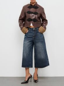 Maija Brown Suede Women's Jacket With New Chinese Style Frog Buttons, Long Sleeve, Autumn/Winter - Rust Brown - View 2